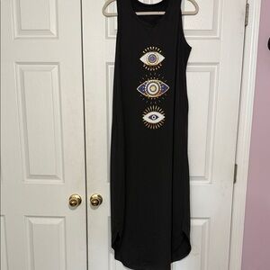 Black Sleeveless Dress with Eye Design